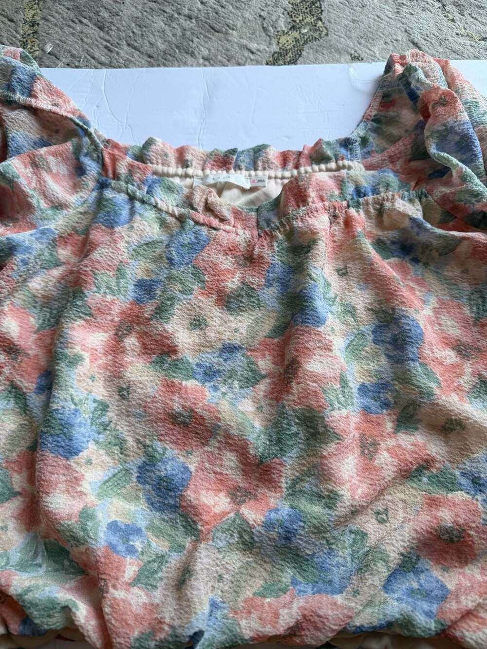 Lush Women's Floral Print Textured Square Neck Blouse